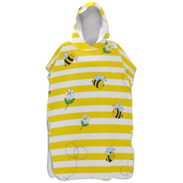 Imagem de Joisal Roupão para adultos poncho de surfe praia moletom com capuz toalha floral plus size unissex adulto poncho com capuz bonito desenho animado abelha amarelo