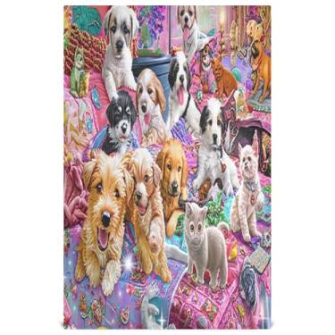 Imagem de Joisal Toalhas de chá coloridas fofas para cachorros, toalhas de prato decorativas fofas para panos de limpeza de cozinha, absorventes 45 x 71 cm, 1 pacote