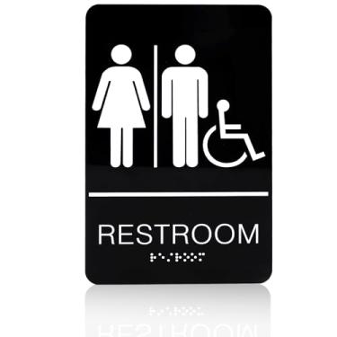Imagem de Placa de Banheiro Moderna em Braille, 23x15cm Masculino e Feminino Placa de Banheiro em Braille Compatível com a lei Decoração Comercial para Porta ou Parede