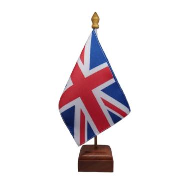 Imagem de Bandeira de Mesa Elegance, Reino Unido, Dupla Face, Multicolorido, 19x30cm, Base em Madeira Natural, Decorativa para Escritório, Eventos e Residências