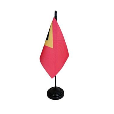 Imagem de Bandeira de Mesa Timor-Leste, 26cm Altura Total, 18x11cm Tecido Oxford, Face Única, Base Plástica, Multicolorido, para Escritório, Eventos e Decoração