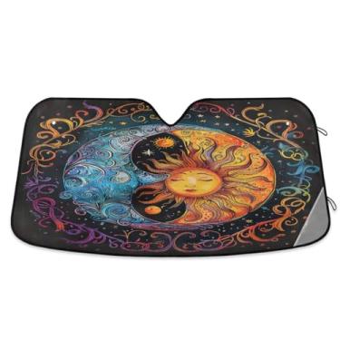 Imagem de Viseiras coloridas de lua e sol de carro para para-brisa persiana de janela dianteira de carro mantém o veículo fresco médio