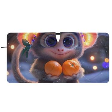 Imagem de Macaco fofo usando guarda-sol personalizado de inverno para para-brisa de carro capa de para-brisa automotiva dobrável fofa protetor solar, 81 cm x 157 cm
