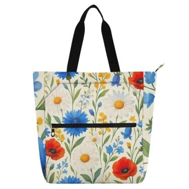 Imagem de GAIGEO Wildflowers Botanical Bege Bolsa de Trabalho Feminina Lona Praia Escola Bolsa Mensageiro Bolsa com Compartimentos