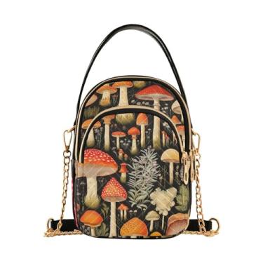 Imagem de Bolsa de ombro geométrica floral de rosas, bolsa tiracolo moderna pequena bolsa transversal feminina moderna, Cogumelos florestais coloridos - 4, One Size