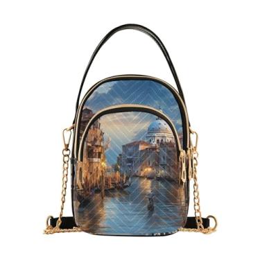 Imagem de GAIGEO Bolsa de ombro de morango com zíper, bolsa transversal feminina, bolsa de ombro de viagem para mulheres, Edifícios e casas na água 4, One Size