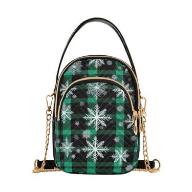 Imagem de Bolsa tiracolo feminina tradicional escocesa com azulejo tartan, bolsa transversal pequena, bolsas transversais femininas, Xadrez com flocos de neve verdes - 3, One Size