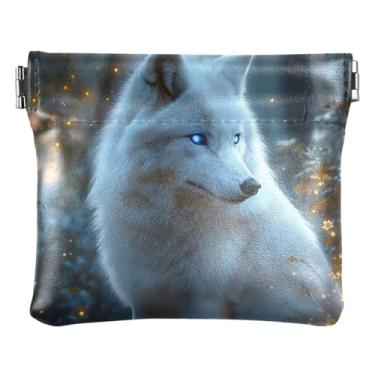 Imagem de Porta-moedas de couro personalizado e bolsas fofas pinguim dos namorados casal Squeeze Girls Change Coin Wallet, Animal lobo branco, One Size, Minimalista moderno