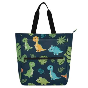 Imagem de Jungle Dino Navy Work Tote Bag para mulheres lona praia livro bolsa zíper professores bolsas amantes livros presentes