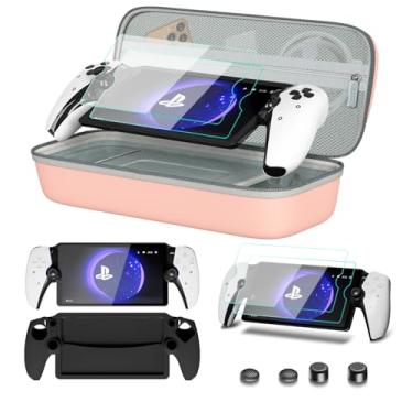Imagem de bibuks Acessórios 8 Em 1 Compatíveis Com Playstation Portal, Estojo De Transporte Para Capa Protetora Silicone Macio 5 2 Protetores Tela E 4 Polegar (Rosa)