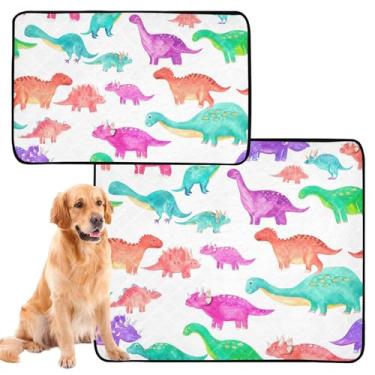 Imagem de Almofadas de xixi laváveis para cães reutilizáveis para animais de estimação e gatos, aquarela, dinossauros, branco, filhotes, treinamento, à prova de vazamento, à prova d'água, tapete de cercadinho