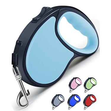 Imagem de Coleira retrátil para cães, [fita de nylon forte] [trava com um botão com uma mão] para cães e gatos pequenos e médios, coleira de caminhada para animais de estimação de 5 metros com design sem
