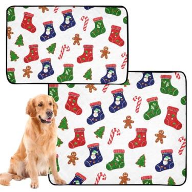 Imagem de TSENQUE Almofadas de xixi laváveis para cães, meias coloridas de Natal, gatos festivos, reutilizáveis para animais de estimação, tapete impermeável, antiderrapante, absorvente para parto, pequeno