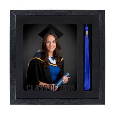Imagem de GMFrames Porta-retrato de formatura com suporte de borla Class of 2026 e 2025, caixa de sombra, para fotos de 20 x 25, presente de festa de formatura e lembrança, preto