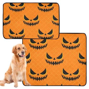 Imagem de Almofadas de xixi para cães assustadoras com rosto de abóbora laranja para animais de estimação almofada de xixi para gatos, filhotes, almofadas de penico para cães, impermeável, antiderrapante, médio