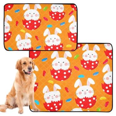 Imagem de TSENQUE Almofadas de xixi para cães de estimação, lavável, coelhinho da Páscoa, branco, almofada de xixi, reutilizável, impermeável, para gaiola de cachorro, almofadas de penico fofas para cães