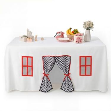 Imagem de Oudain Toalha de mesa grande de 3 m x 2,3 m de casinha de brinquedo, capa de barraca, casa de brinquedo para ambientes internos e externos, acessório para festa de aniversário, playground (cores preto