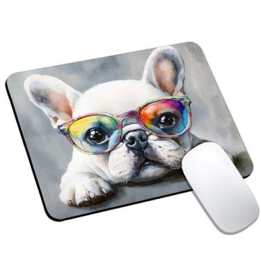 Imagem de Mouse pad engraçado fofo buldogue pequeno, mouse pad de computador para mesa, base de borracha antiderrapante, mouse portátil para laptop, 24 x 20 cm, design quadrado para casa e escritório