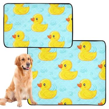 Imagem de Almofada fofa de patos amarelos azul claro para cães de estimação, tapete lavável à prova d'água para cachorros, almofadas de penico para cães, médio + grande, conjunto de 2