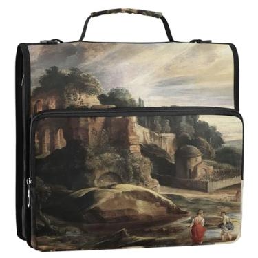 Imagem de Fichários grandes de 3 cm, 3 anéis, resistente, pintura de Peter Paul Rubens, villa romana, organizador de fichário com zíper, vários bolsos, pastas de portfólio grande com alça bolsa escolar