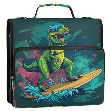Imagem de Organizador de fichário com zíper durável, 3 fichários de 3,8 cm, anel D engraçado, dinossauro, skate, pasta de armazenamento com alça para fichário escolar com alça de ombro