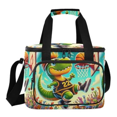 Imagem de Lancheira de basquete verde dinossauro para mulheres, refrigerador portátil, bolsas térmicas isoladas para viagens