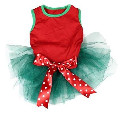 Imagem de Petitebella Vestido para cachorro tutu verde azul-petróleo camiseta vermelha (médio)