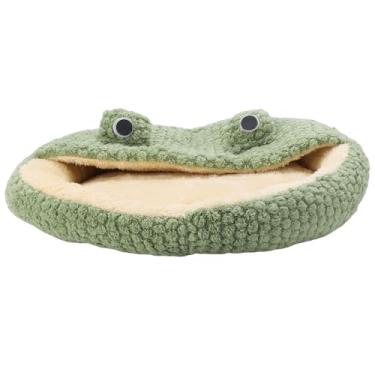 Imagem de GLOGLOW Cama de Cachorro Com Capuz, Cama Redonda para Gato, Decoração de Sapo, para Animais de Estimação, Ninho Calmante para Cães Pequenos, Filhotes, Gatinhos, de Gato, Móveis (Verde 40 cm / 15,7