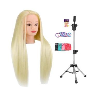 Imagem de Cabeça De Manequim De Cabelo Sintético Para Treinamento De Cabeleireir