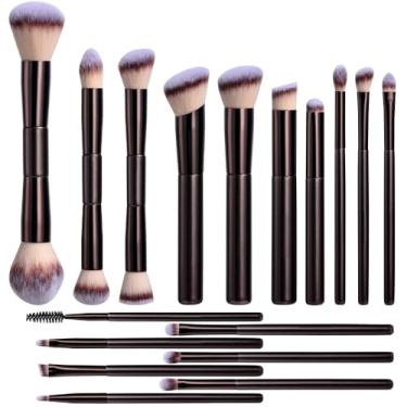 Imagem de Conjunto de pincéis de maquiagem de 17 peças | Pincéis de base e corretivo de cabeça dupla com caixa de armazenamento 20