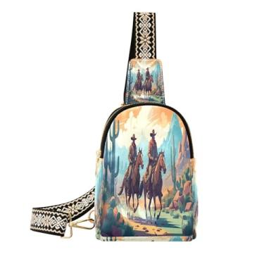 Imagem de CEBUGI Bolsa tiracolo feminina Western Cowboy pequena de couro, pochete transversal para trilhas, viagens ao ar livre