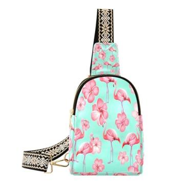Imagem de CEBUGI Bolsa tiracolo feminina pequena com flor de flamingo, pochete de couro, para caminhadas, viagens ao ar livre