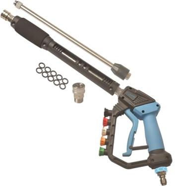 Imagem de GDHXW Pistola de lavadora de pressão ajustável de alta potência com giratória, com 2 varinhas de extensão, 5 bocais, 10 anéis de vedação adaptador de rosca 5000 PSI para lavadora de pressão