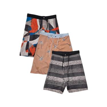 Imagem de Kit 3 Bermuda Surf Tactel C/Bolso Traseiro Estampas Sortidas Cor:;Tamanho:48-Masculino