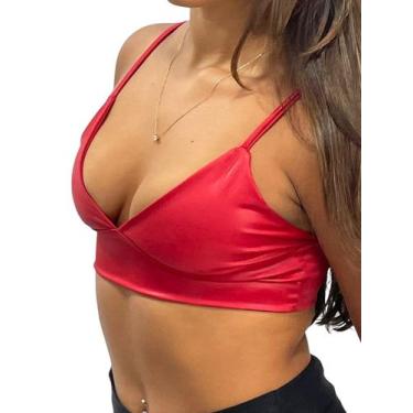 Imagem de Top Cropped Feminino Alcinha Decote material sintético Cirrê Carioca -