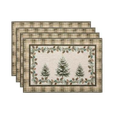 Imagem de Sousplat De Linho Com Estampa De Árvore De Natal Antiderrapante Retang