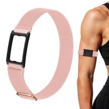 Imagem de Snyeest Pulseira com moldura compatível com Amazfit Helio Strap Fitness Tracker, pulseira esportiva elástica de nylon bíceps de substituição para braço/tornozelo, para mulheres e homens, rosa