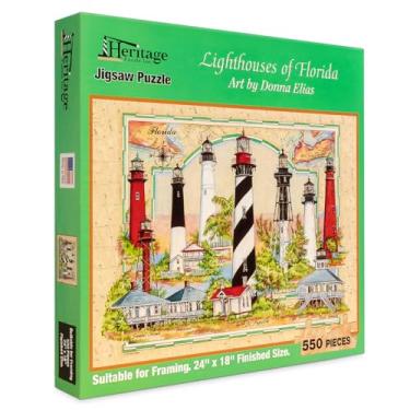 Imagem de Heritage Puzzle Lighthouses of Florida by Donna Elias Jigsaw Puzzle 550 Pieces - Coastal Theme Puzzles for Adults - Size 24"x18" - Historical Beach Puzzle Made in U.S.A