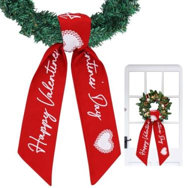 Imagem de TONIFUL Faixa de guirlanda de dia dos namorados para porta da frente laço vermelho para guirlanda, porta interna, exterior, quintal, decoração de aniversário (11,4 cm x 142,2 cm)