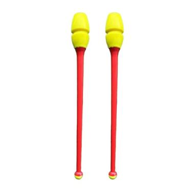 Imagem de simhoa Conjunto de 2 barras de ginástica rítmica de 45,5 cm para treinamento de ginástica no palco, Cabeça Amarela Vara Vermelha
