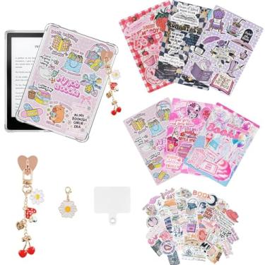 Imagem de 6 peças de papel cartolina e 50 adesivos de livro para capa transparente, com conjunto de corrente de 3 peças, inserções de e-reader compatíveis com papel branco 11 a 12ª geração, presentes para