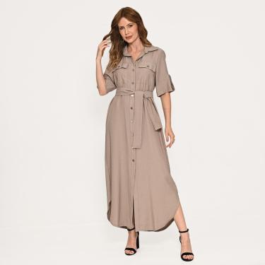 Imagem de Vestido Chemise  Bisô Alfaiataria Bolsos Cinza-Feminino