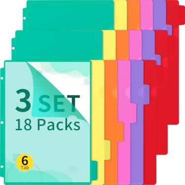 Imagem de Kosiz Pacote com 24 bolsos transparentes para projetos de pasta de documentos, aba cortada em 1/6, mangas de plástico com 3 furos para papel tamanho carta (cor brilhante)