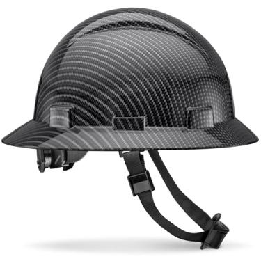 Imagem de ACERPAL Full Brim Vented Hard Hat OSHA Construction Work Approved Safety Helmet, Classic Black , Carbon Fiber Custom Design Hard Hats, Cascos De Construccion , 4 Point Adjustable Ratchet Suspension