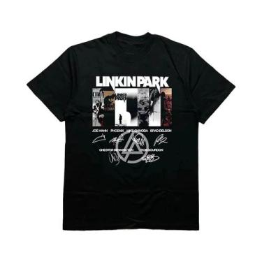 Imagem de Camiseta Gráfica Masculina Preta De Algodão Com Tema Linkin Park E Ass