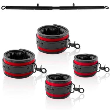 Imagem de Barra giratória de aço inoxidável resistente com 4 peças de tiras acolchoadas de poliuretano para ioga, pilates, treinamento físico, equipamentos de ginástica em casa e muito mais. (vermelho + preto)