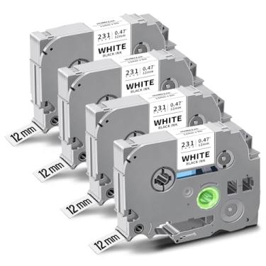Imagem de Substituição de fita Tze Tz branca laminada de 12 mm 0,47 para Brother TZe-231 Tze231 Preto sobre Branco P Touch tze 231 1/5.1 cm Recargas para Ptouch PT-D210 PT-D220 PT-H110 PT-D200 PT-D400 PT-1280 0