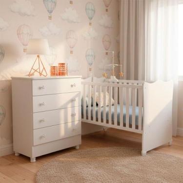 Imagem de Quarto de Bebe Infantil Doce Sonho Berço e Cômoda 4 Gavetas Qmovi - Ki