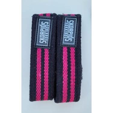 Imagem de Par Straps 100% algodão para academia, cross fit e musculação. (PRETO COM ROSA,50 cm)