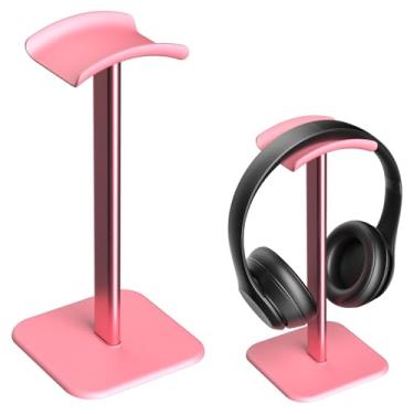 Imagem de Ahonnpely Suporte de fone de ouvido para mesa – suporte de fone de ouvido com gancho de alumínio, suporte de fone de ouvido para AirPods Max, Sony, Bose, Beats e mais (rosa)